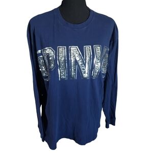 2010s Victoria's Secret Pink Mcbling Sequin Long Sleeve Oversized Top Sz M